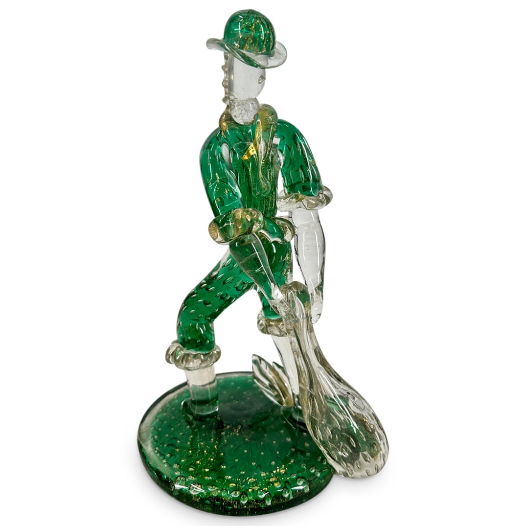 Murano Glass Green And Gold Flake Man With Burden On Base Edge (1 of 3)