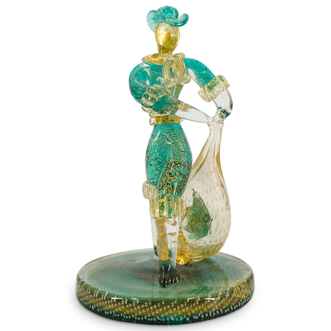 Murano Glass Green And Gold Flake Man W/ Burden Among Grass (1 of 7)