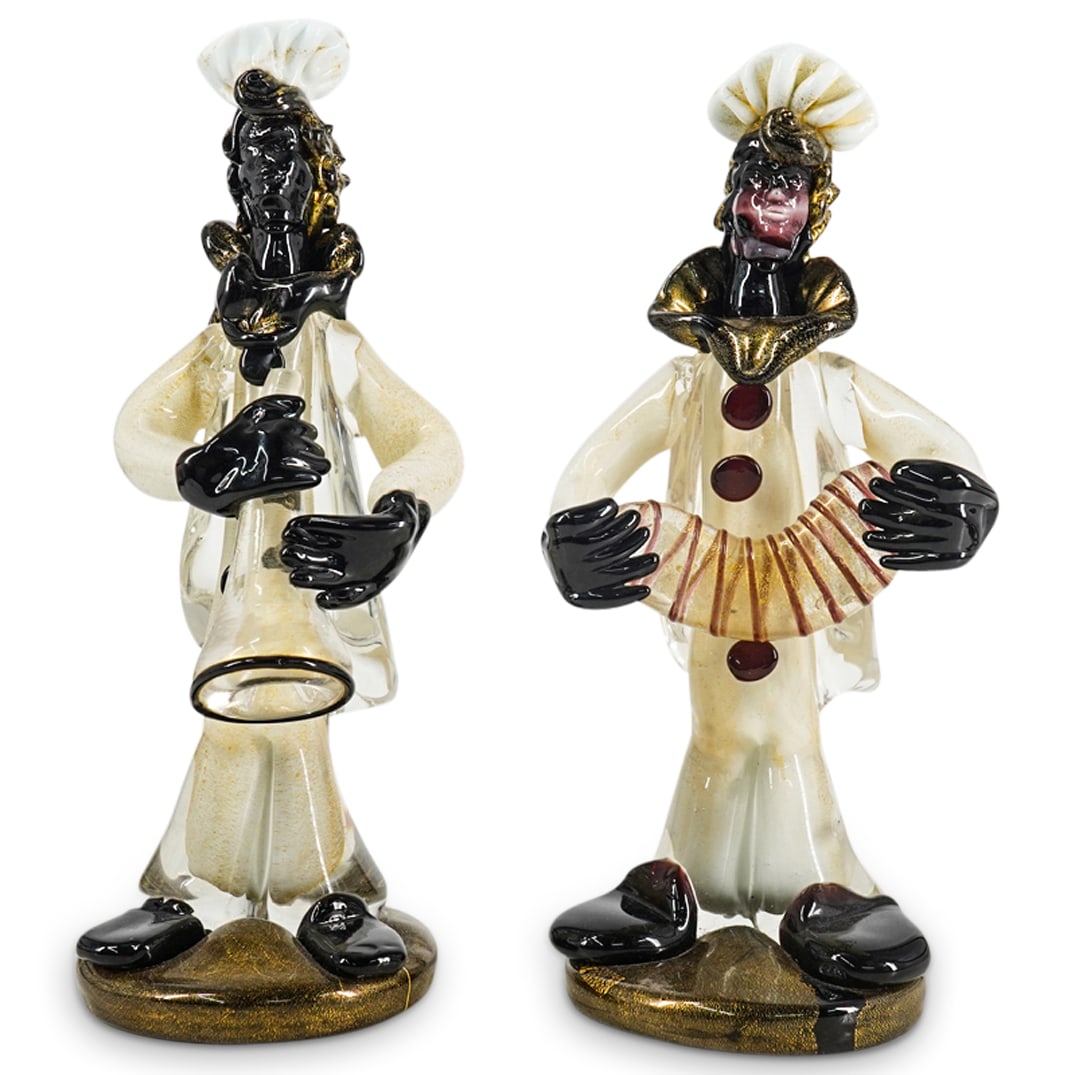 (2 Pc) Two Venetian Murano Glass Pierrot Musicians Figurines (1 of 15)