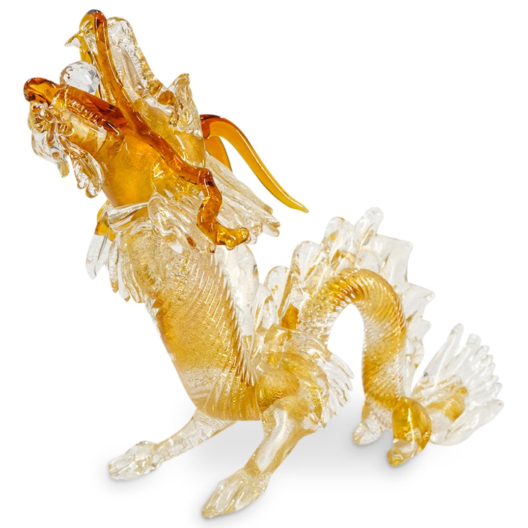 Large Murano Colorless Art Glass Gold Flecked Dragon Sculpture (1 of 9)