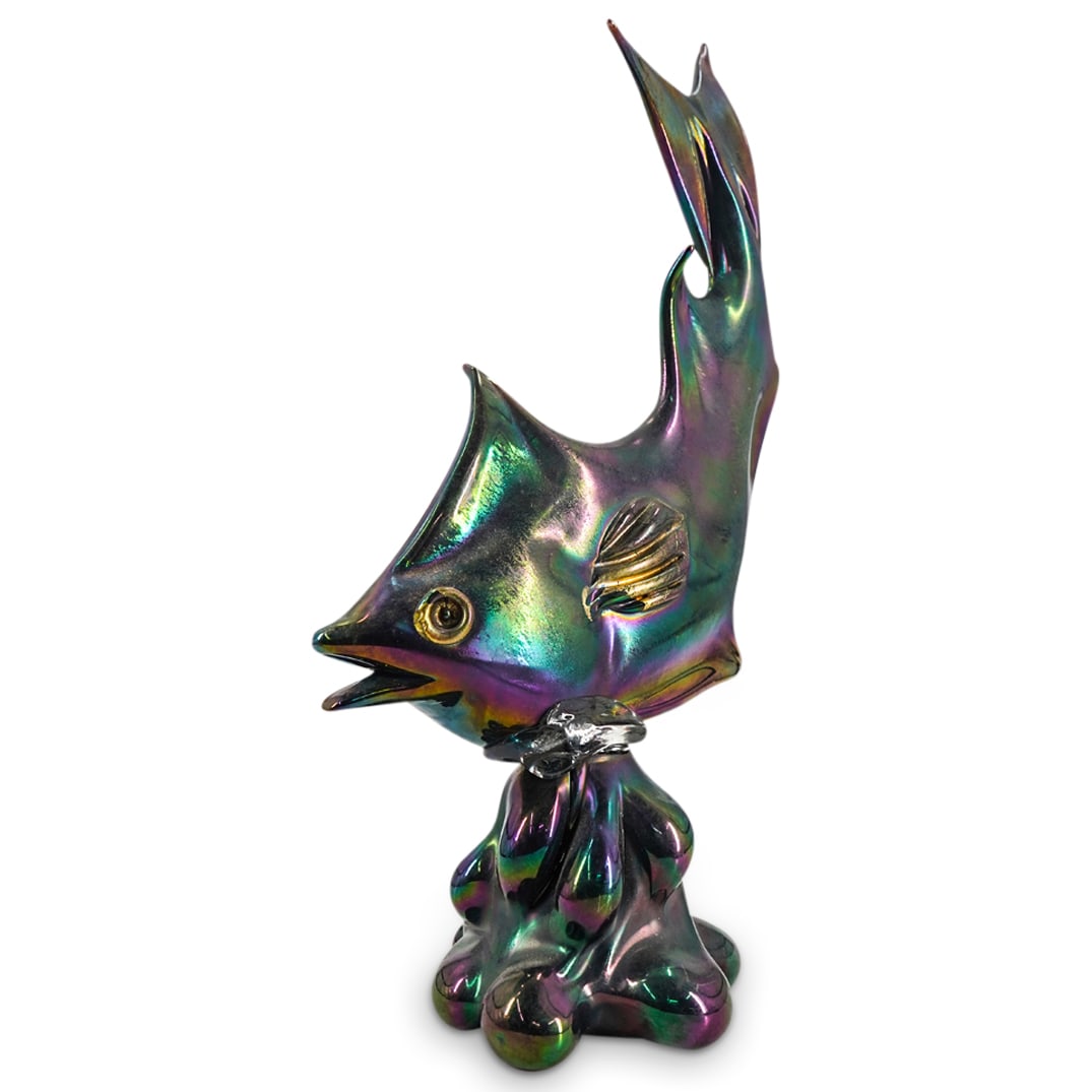 (attrib. Anse Volanti) 1970s Iridescent Murano Art Glass Fish Sculpture (1 of 7)