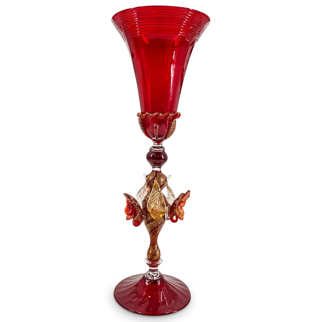 Murano Ruby Red Blown Art Glass Goblet (1 of 6)