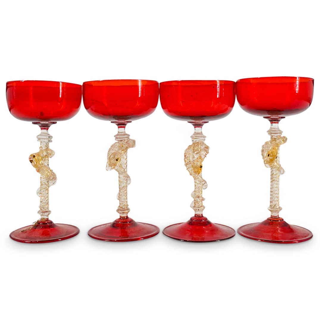 (4 Pc) Murano Blown Glass Figurative Stem Glasses (1 of 7)