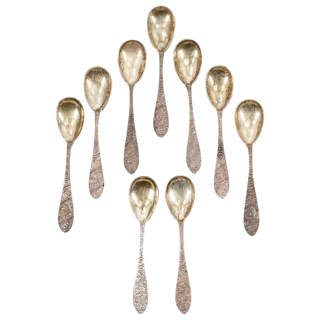 (9 Pc) Peter L. Krider Co Sterling Silver Egg Spoon Set (1 of 3)
