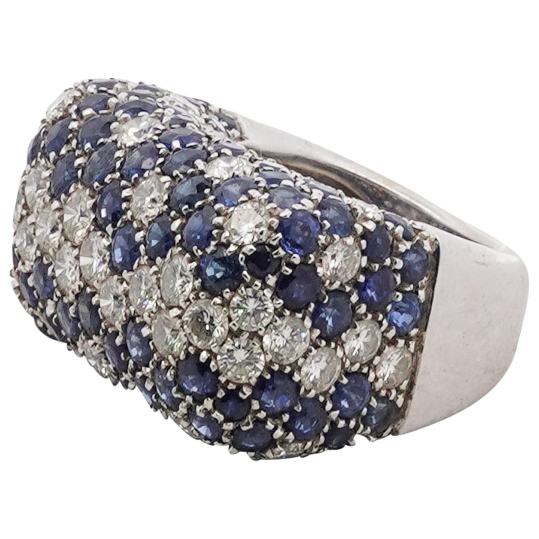 French 18k Gold, Diamond and Sapphire Pave Ring (1 of 6)