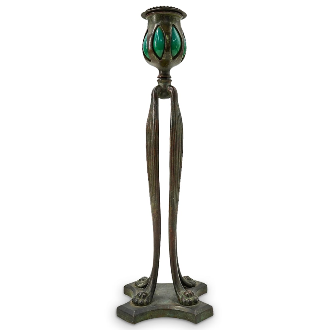 Art Nouveau Tiffany Studios Glass And Bronze Candlestick (1 of 7)