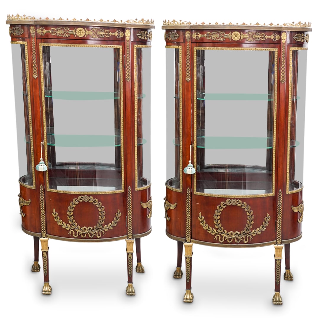 Pair Antique French Empire Style Bronze Mounted Vitrines (1 of 10)