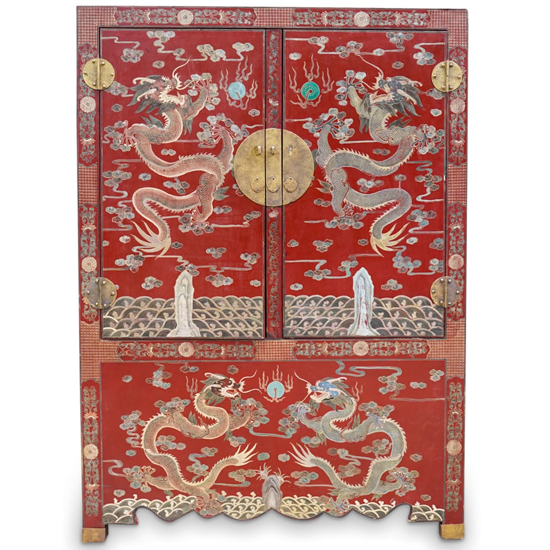 Antique Chinese Lacquered Dragon Cabinet (1 of 19)