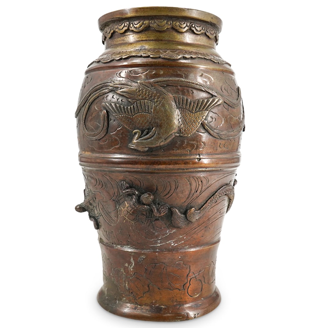 Antique Japanese Meiji Bronze Vase, Signed Yoshida (1 of 10)