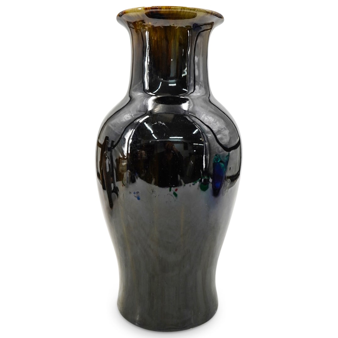 Antique Chinese Dark Cafe Au Lait Vase W/ Celadon Interior: DESCRIPTION: Antique porcelain vase featuring an eye-catching, dark cafe au lait exterior glaze and a celadon glaze on its interior and underside. CIRCA: 19th to early 20th Century ORIGIN: China DIMEN