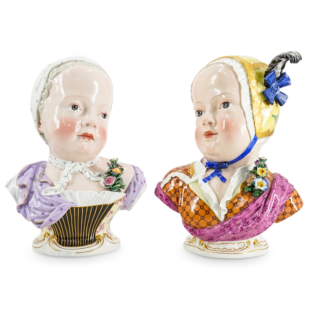 Pair Of Antique Meissen Porcelain Kinderbustes Child Busts (1 of 17)