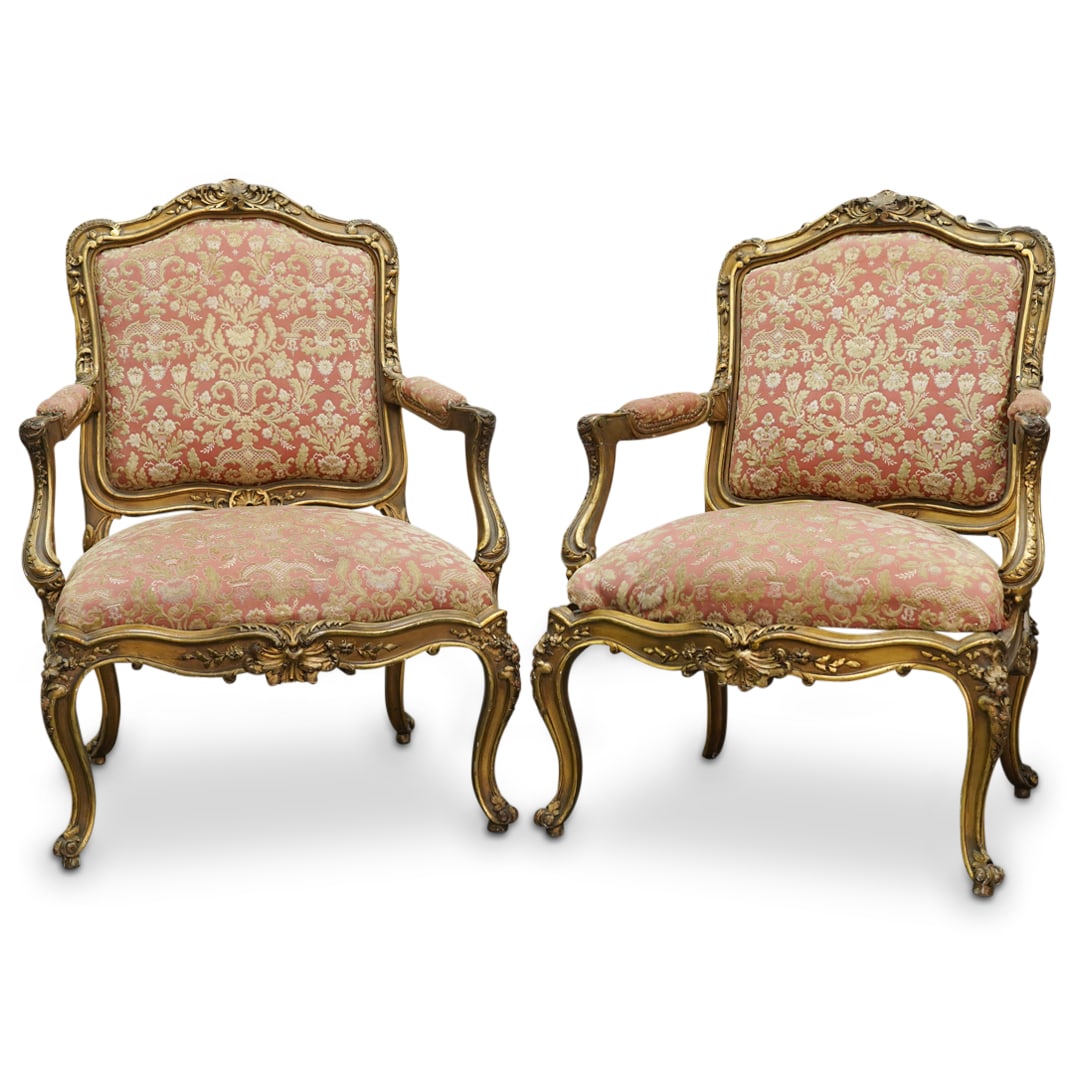 Pair Antique Louis XVI Style Giltwood Armchairs (1 of 14)