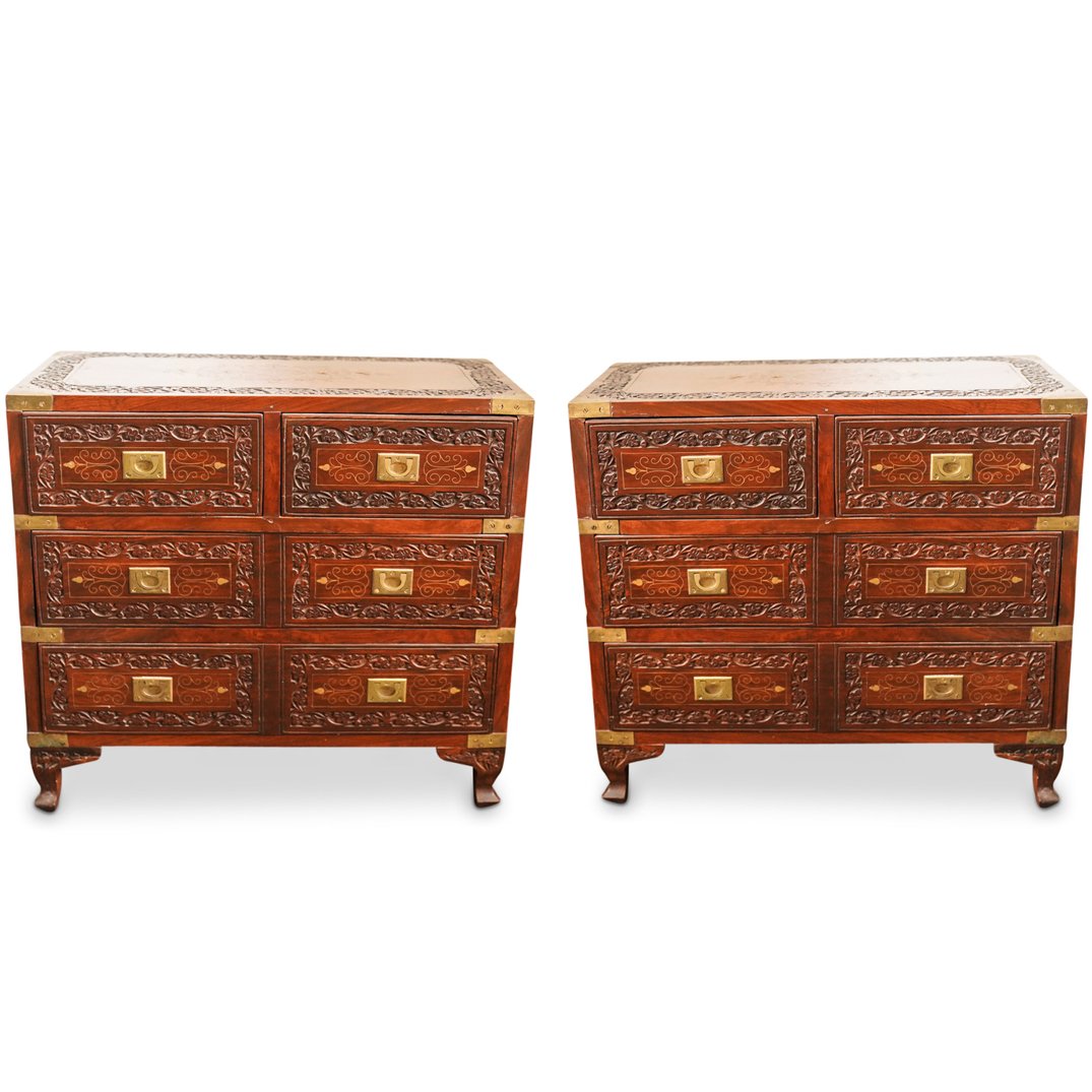 Pair Of Vintage Anglo Indian Rosewood Campaign Style Chests (1 of 15)