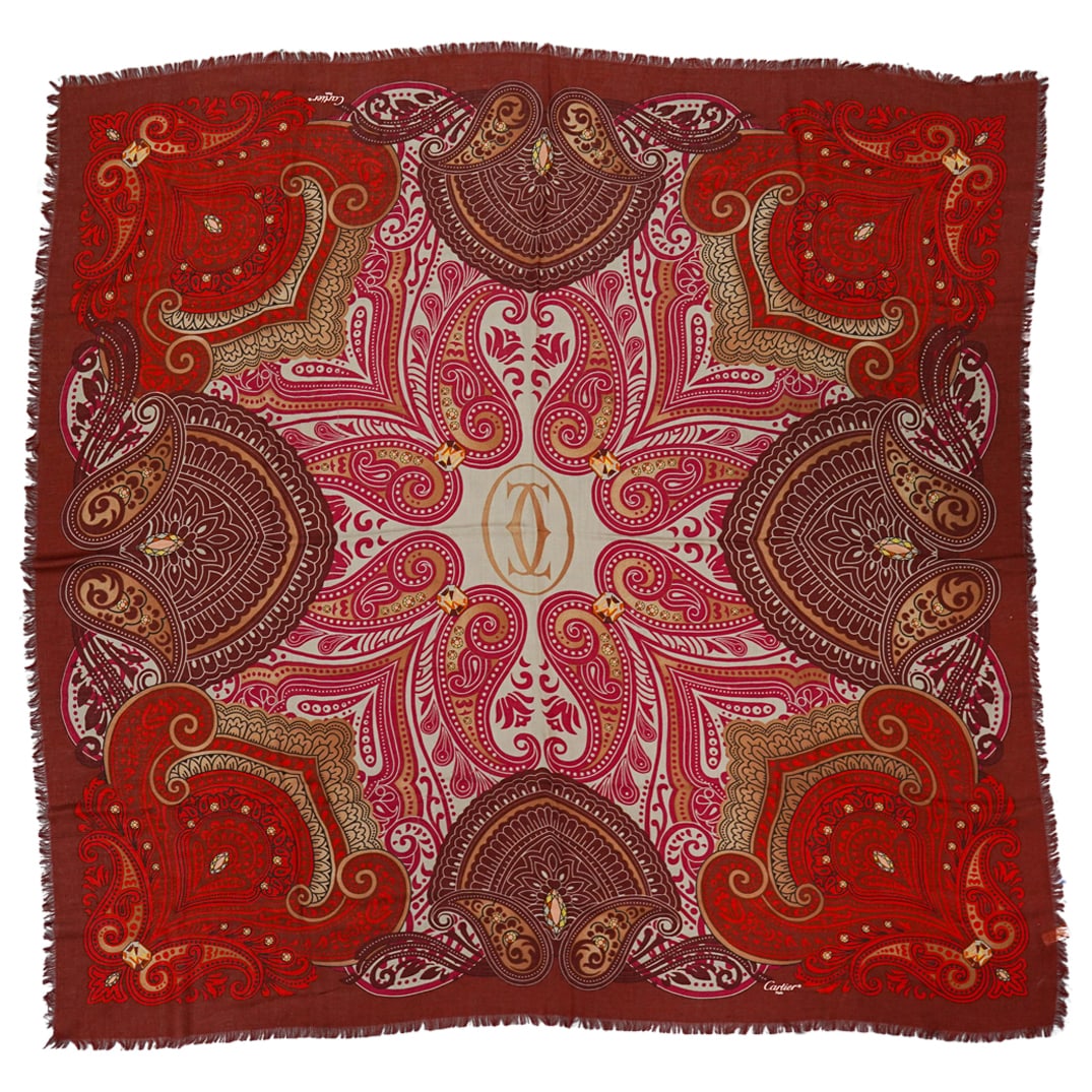 (2 Pc) Vintage Cartier Silk Cashmere Shawl Scarves Grouping (1 of 13)