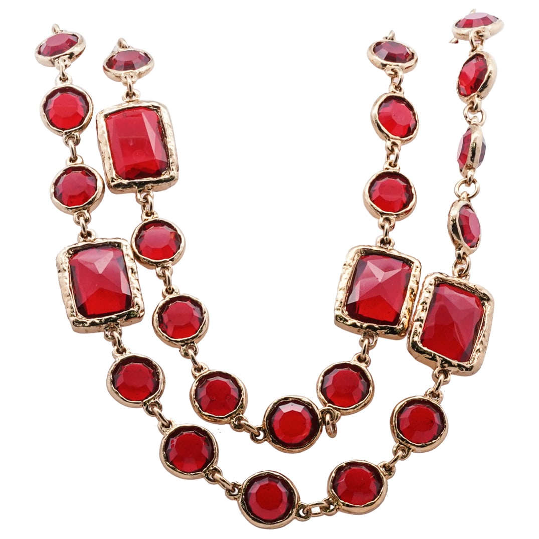 1981 Chanel Chicklet Gold Chain Red Garnet Necklace (1 of 3)