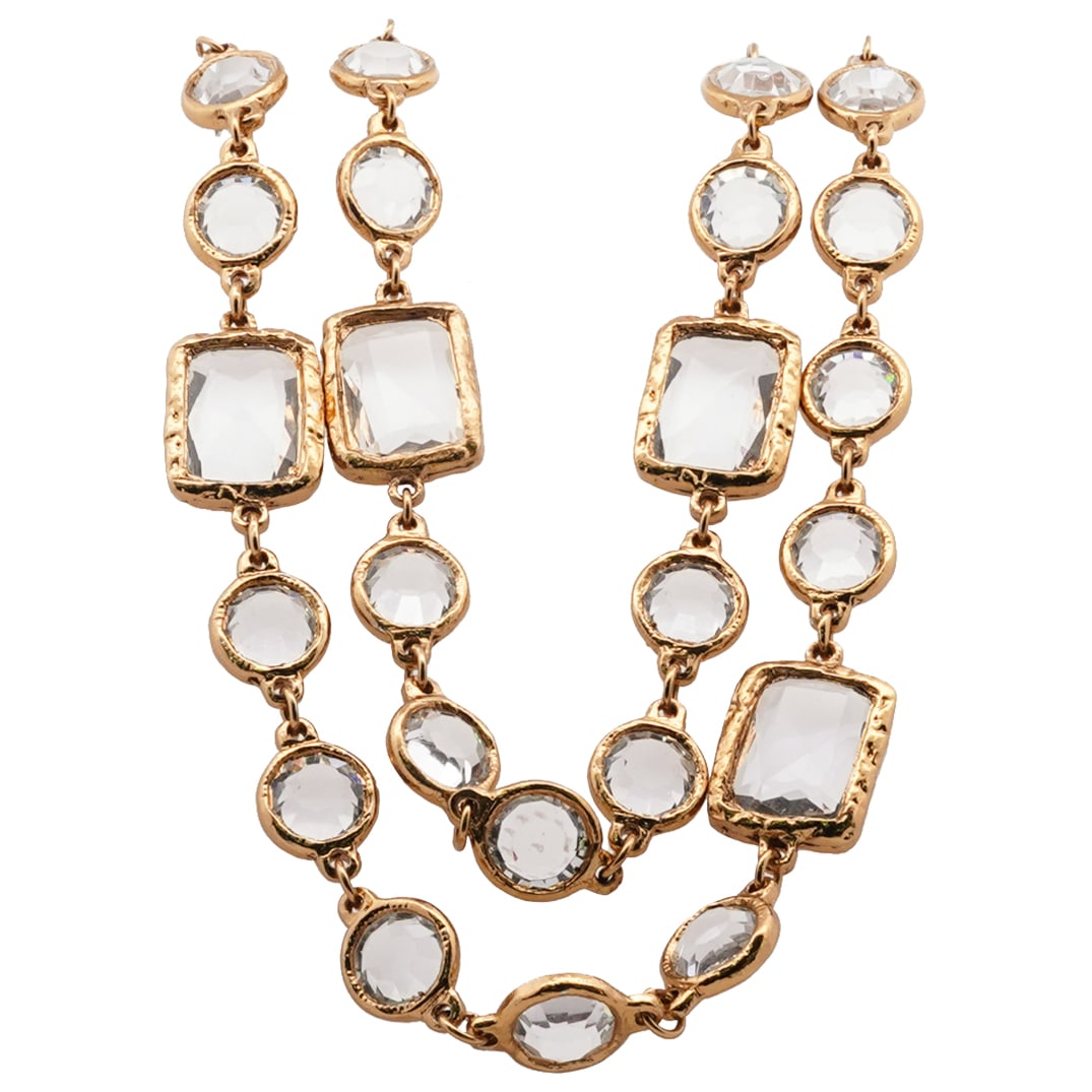 1981 Chanel Chicklet Gold Chain Clear Garnet Necklace (1 of 3)