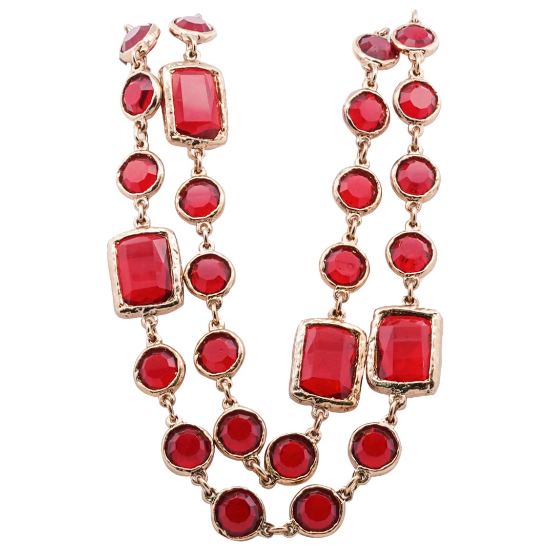 1981 Chanel Chicklet Gold Chain Red Garnet Necklace (1 of 3)