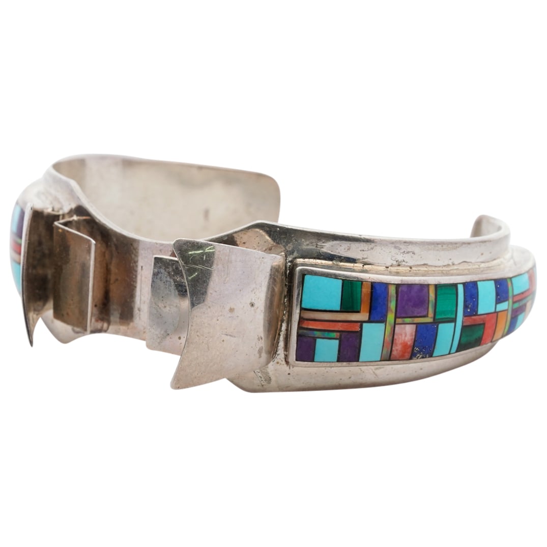 Signed Navajo and Semi Precious Stone Cuff Bracelet (1 of 5)
