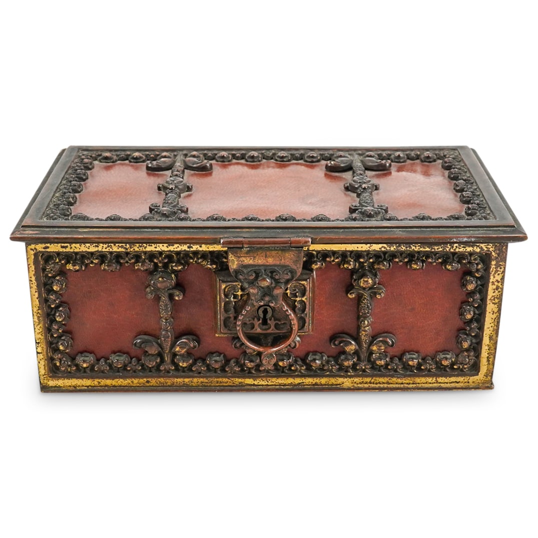 Antique German Ehrhard & Söhne Gilt Brass & Leather Box (1 of 10)