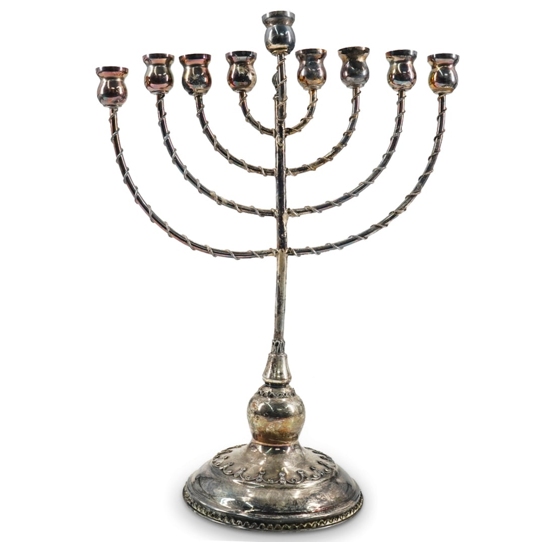 Antique Sterling Silver Filigree Menorah (1 of 9)