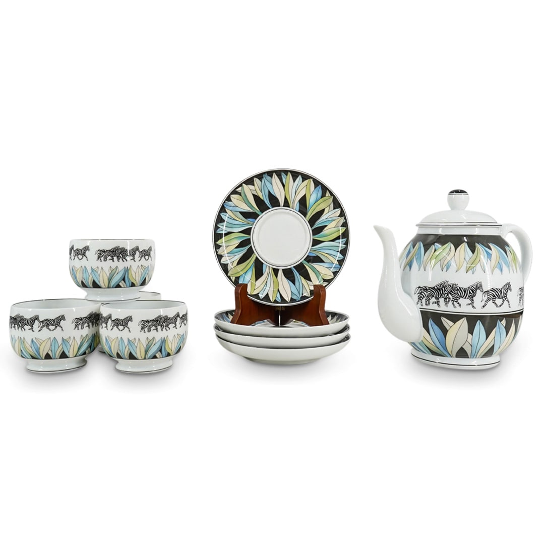 (9 Pc) Lalique Porcelain "Savane" Tea Set (1 of 12)