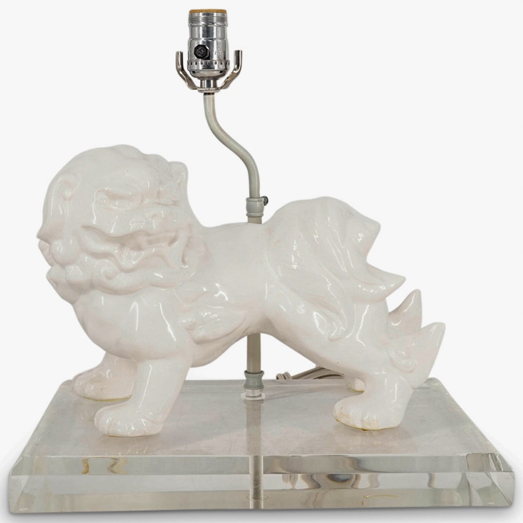 Chinese Blanc De Chine Porcelain Guardian Lion Table Lamp (1 of 3)