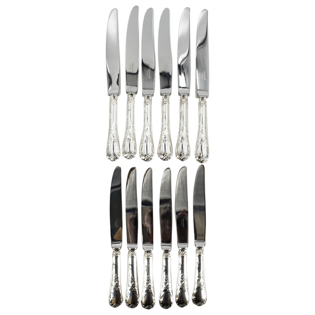 (12 Pc) Christofle Silver Plated "Marly" Modern Hollow Knives Set (1 of 4)