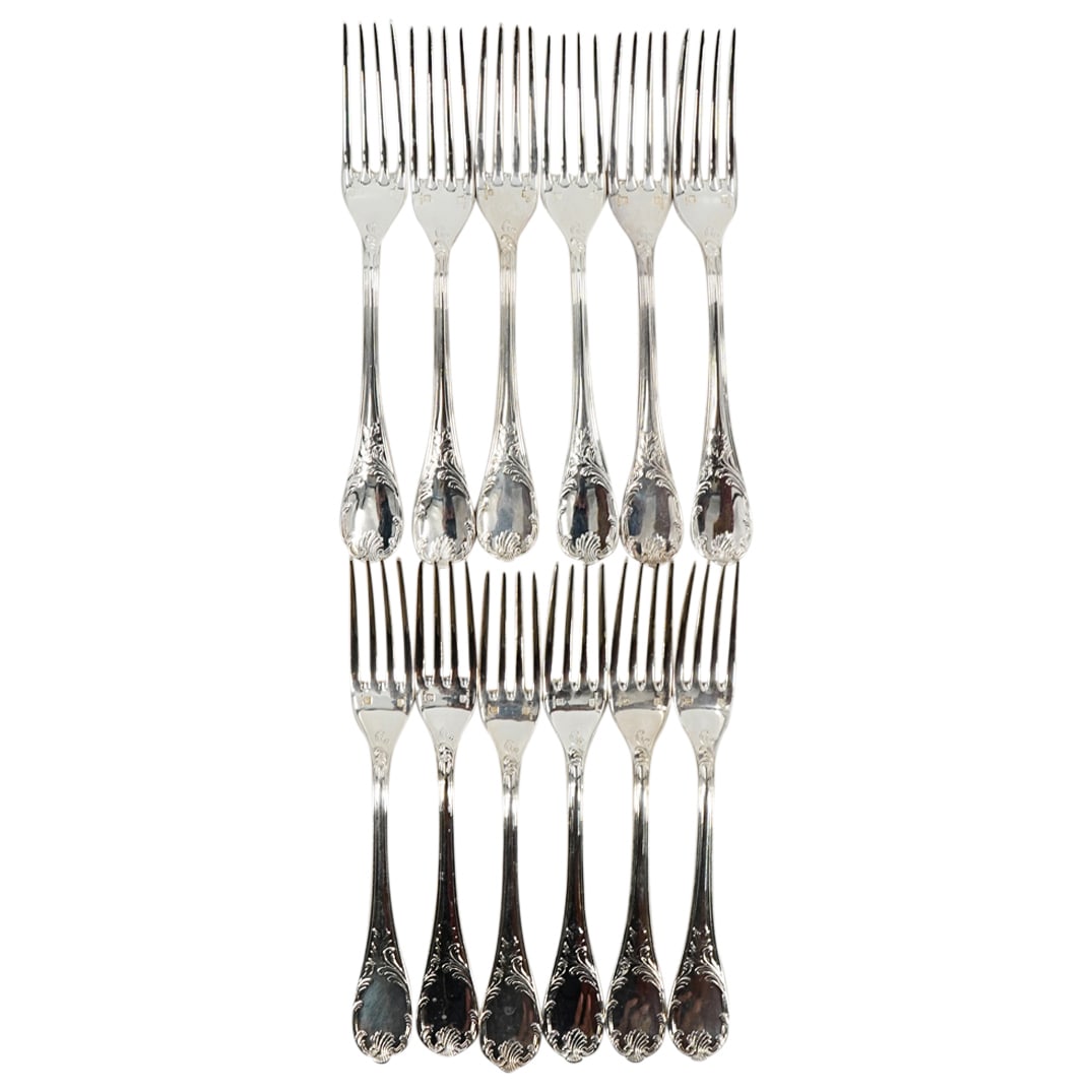 (12 Pc) Christofle Silver Plated "Marly" Dessert Forks Set (1 of 6)