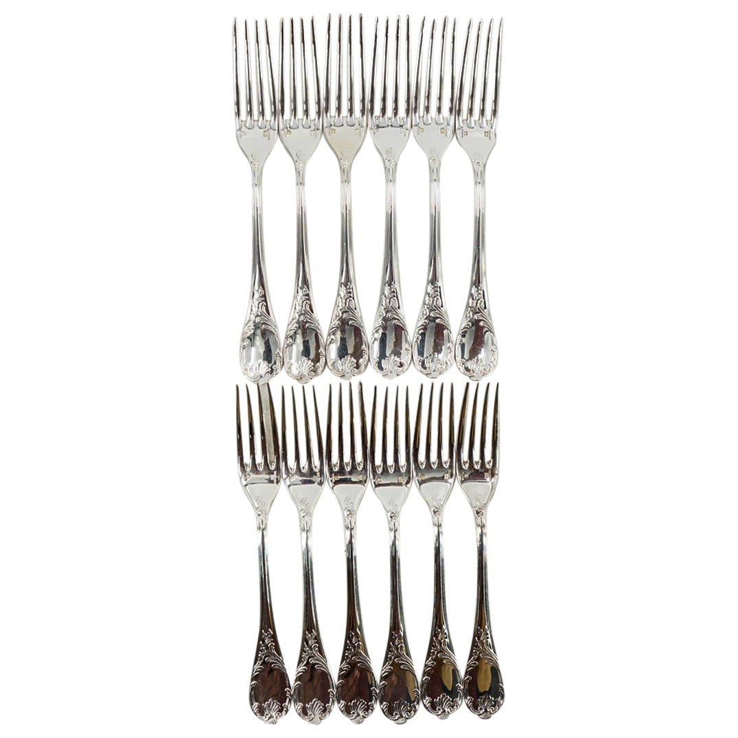 (12 Pc) Christofle Silver Plated "Marly" Dinner Forks Set (1 of 9)