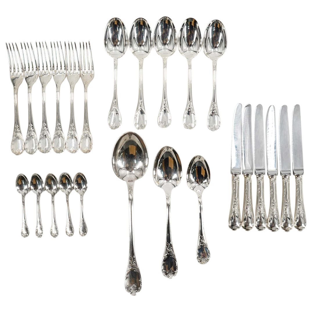 (24 Pc) Christofle Silver Plated "Marly" Partial Silverware Grouping Set (1 of 10)