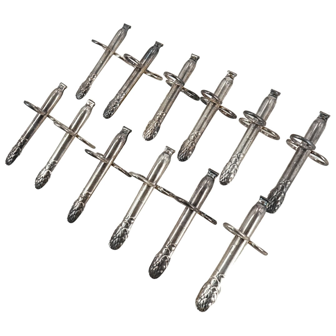 (12 Pc) Christofle Silver Plated Hinged Asparagus Tongs Set (1 of 8)
