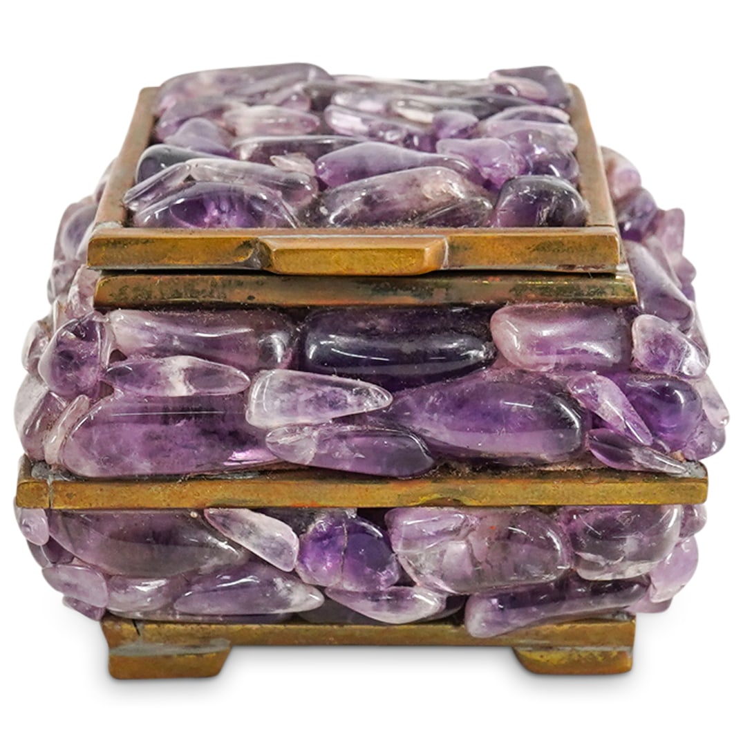 Mexican Brass & Amethyst Hand Wrought Lidded Box (1 of 6)