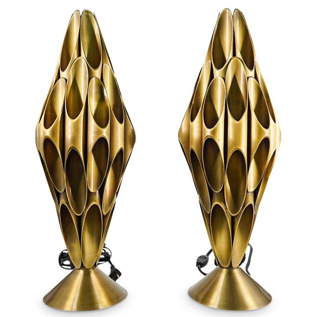 Pair Of Brushed Brass Tube Lamps After Roger Rougier (1 of 7)