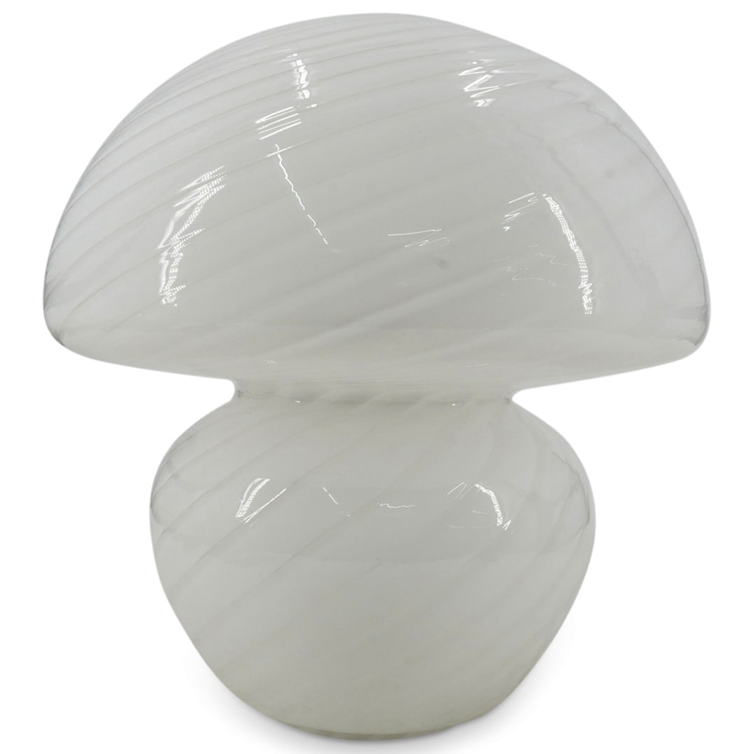 Murano Glass White Swirl Mushroom Table Lamp: DESCRIPTION: Murano glass table lamp crafted in a mushroom form and featuring a white and clear swirl design throughout. Tested and fully functional. CIRCA: 20th Century ORIGIN: Italy DIMENSIONS: H: 1