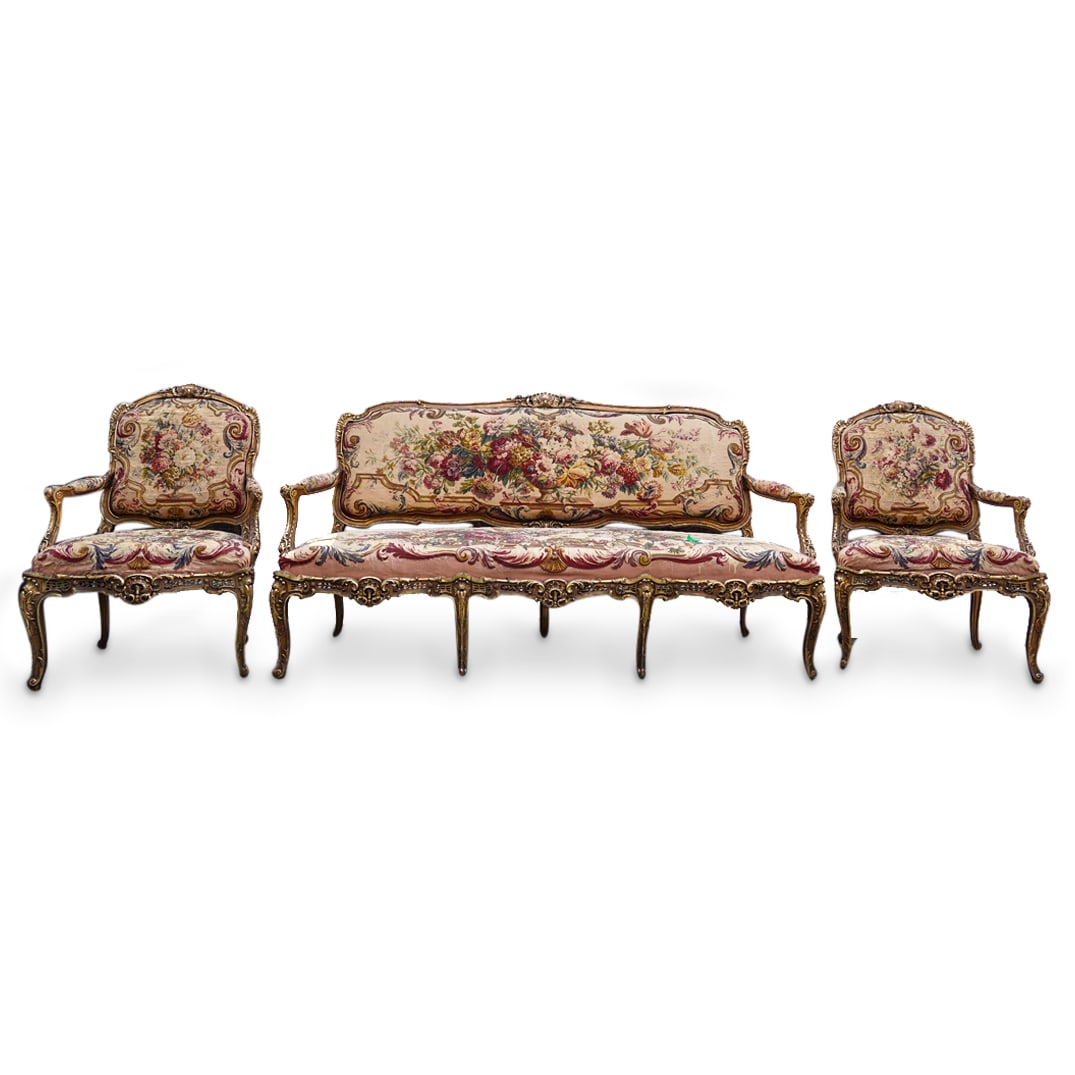 (3 Pc) Antique Aubusson Living Room Set (1 of 20)