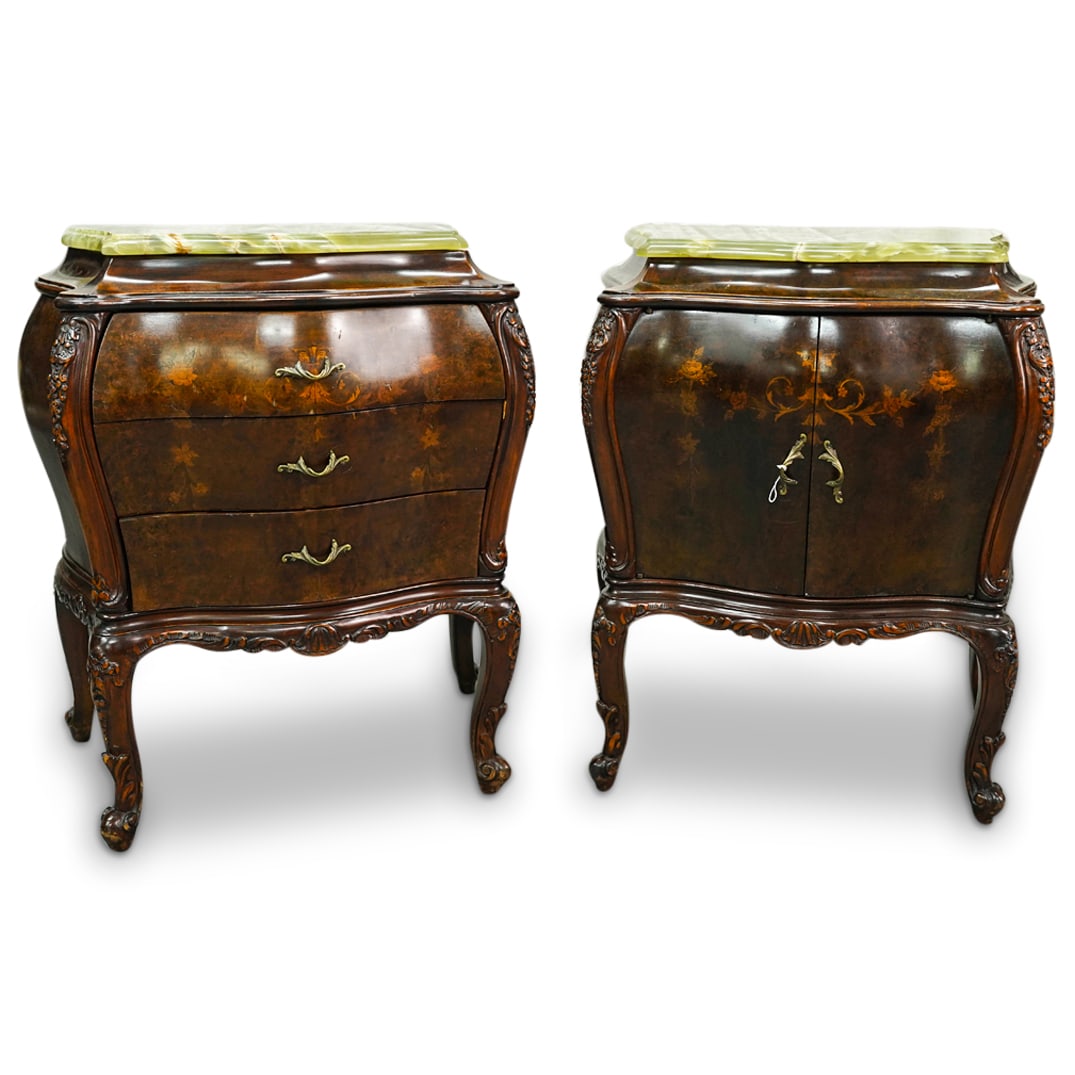 (2 Pc) Pair of Louis XV Style Wooden Bombe Nightstands (1 of 19)