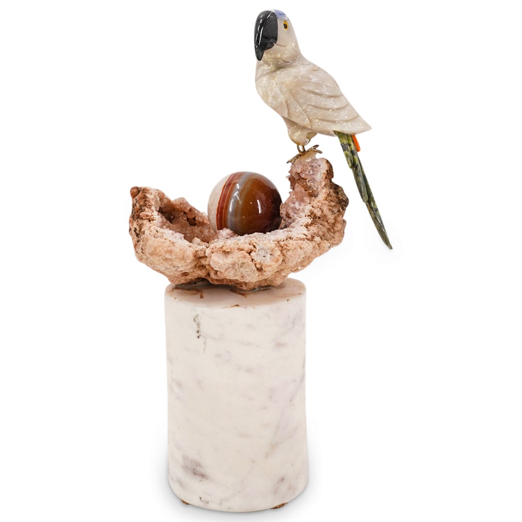 Semi Precious Stones Carved Parrot Bird figure Sculpture (1 of 6)