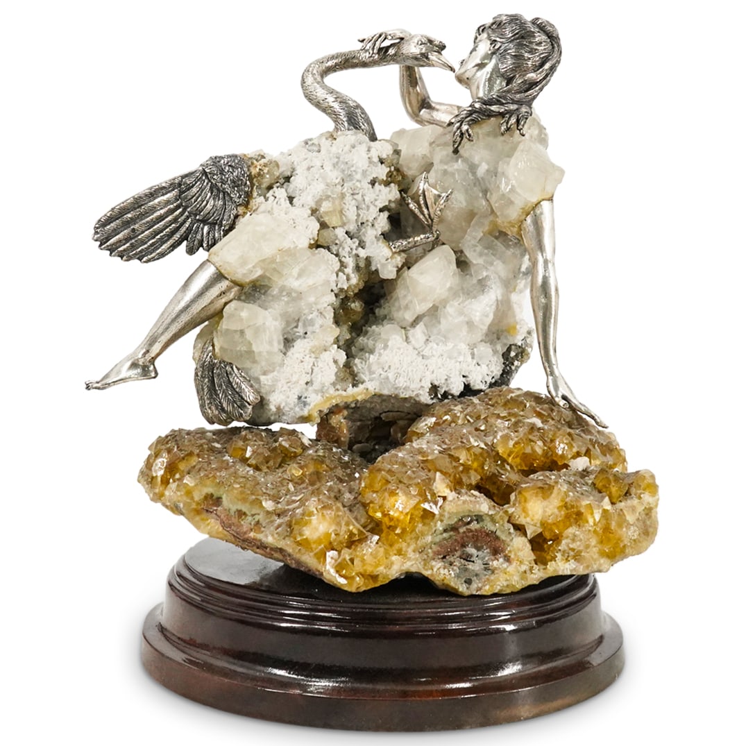 Large Carrera y Carrera (Madrid) Geode W/ Silver "Leda & The Swan" Sculpture (1 of 1)