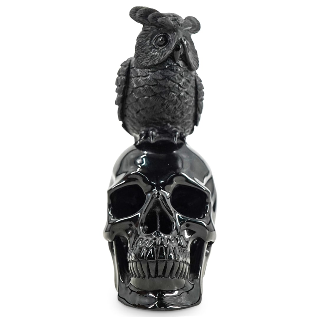 Carved Obsidian "Owl On A Skull" Memento Mori Sculpture (1 of 7)