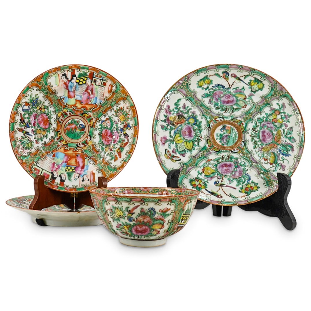 (4 Pc) Antique Chinese Rose Medallion And Rose Canton Dishes (1 of 11)
