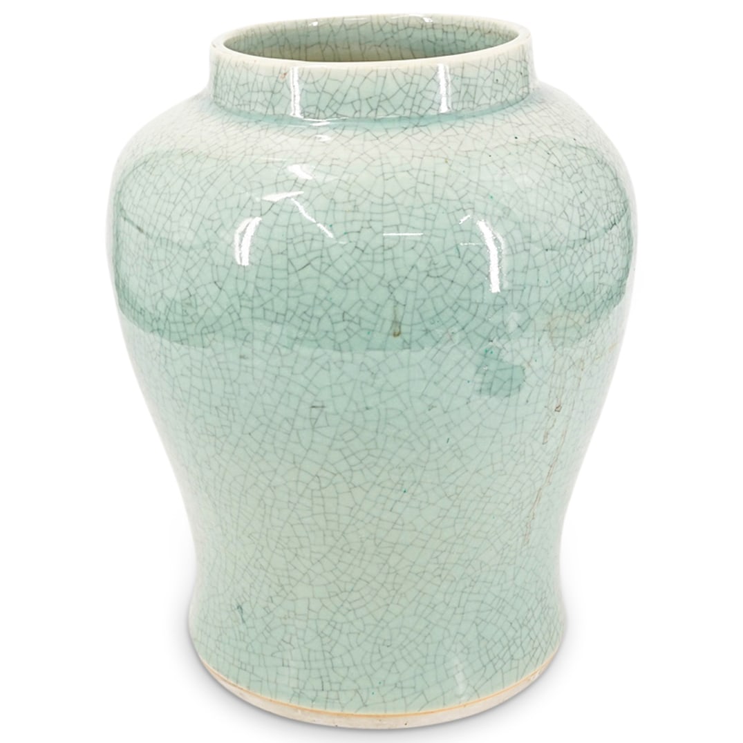 Japanese Meiji Period Celadon Baluster Vase: DESCRIPTION: Japanese Meiji period celadon baluster vase. CIRCA: Meiji period. (1868-1912). ORIGIN: Japan DIMENSIONS: H:14 " D: 10" CONDITION: Excellent condition, drilled hole to the bottom. Unless o