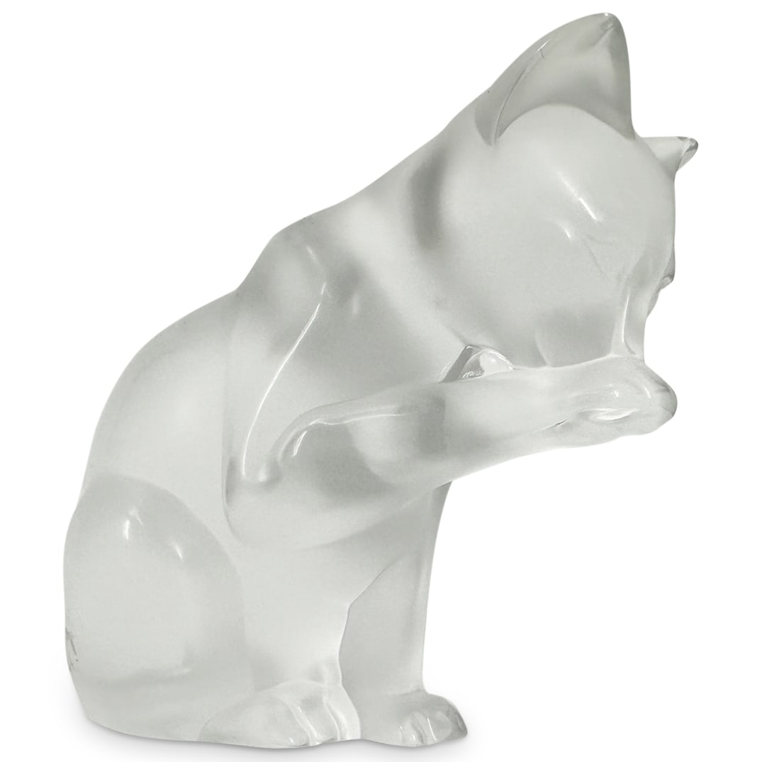 Lalique Crystal "Cat Grooming" Figurine (1 of 5)
