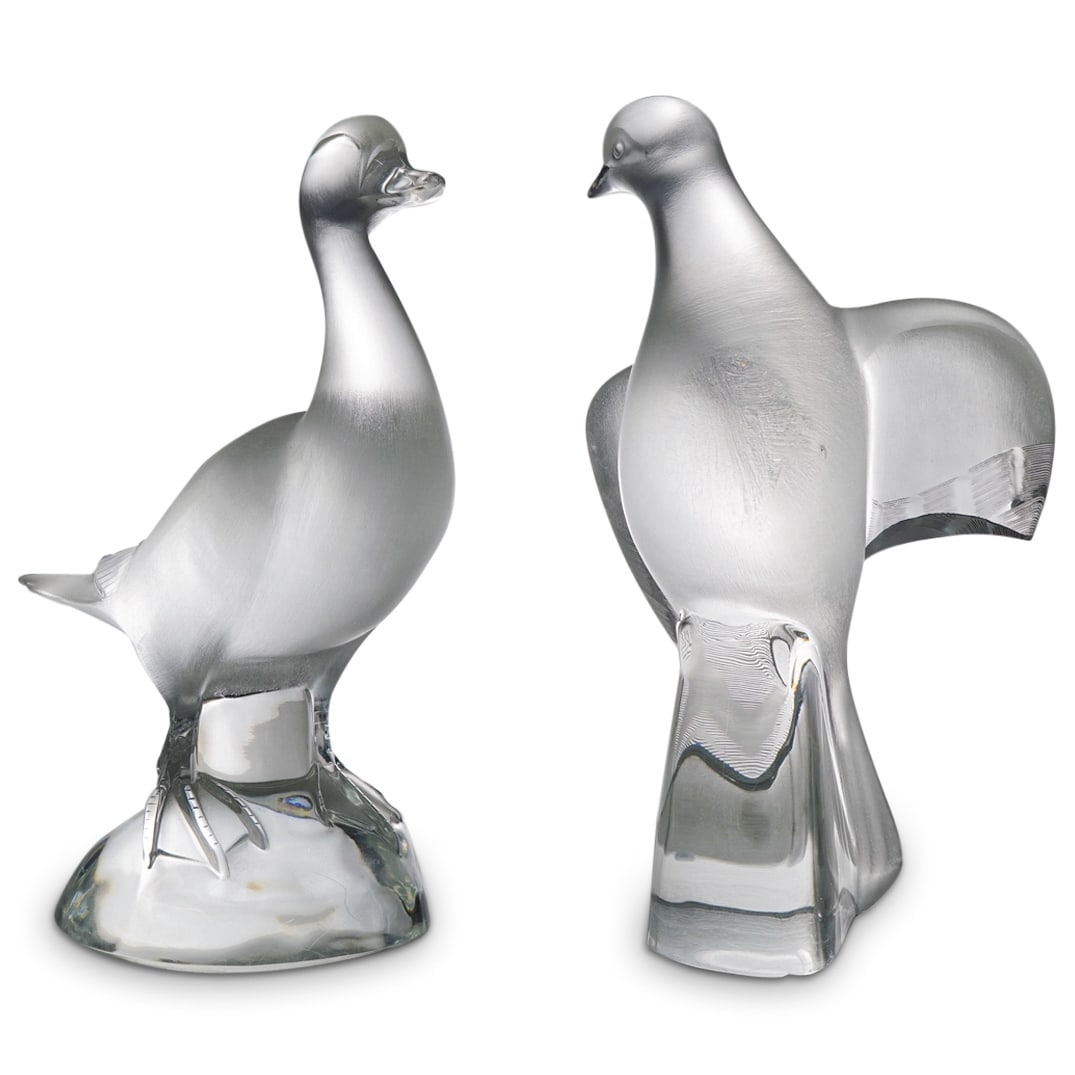 (2 Pc) Lalique "Charis-Large Dove" & "Tall Duck" Paperweights Figurines (1 of 12)