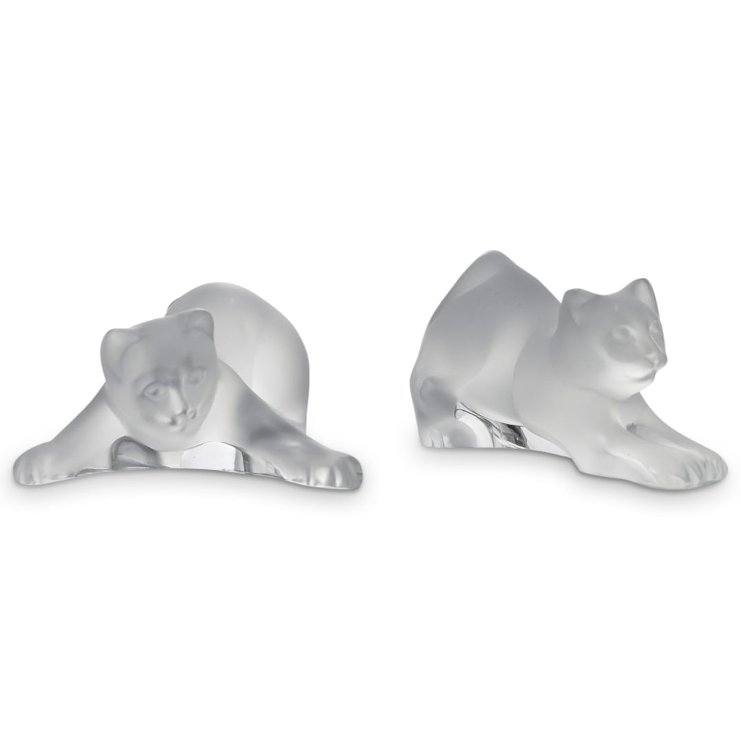 (2 Pc) Lalique Crystal Kitten Cats Small Figurines (1 of 8)