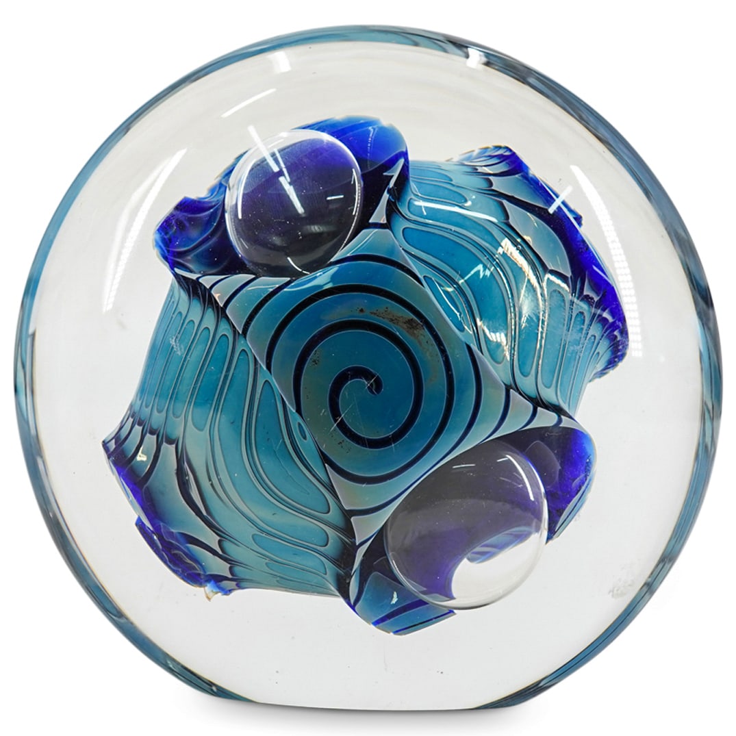 Signed Robert Eickholt Art Glass Dichroic Disk Sculpture Paperweight (1 of 6)