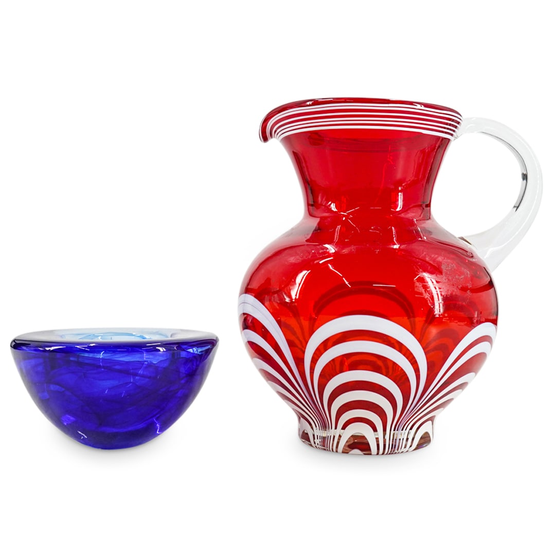 (2 Pc) Kosta Boda Votive Bowl & Nailsea Ruby Red Pitcher (1 of 11)