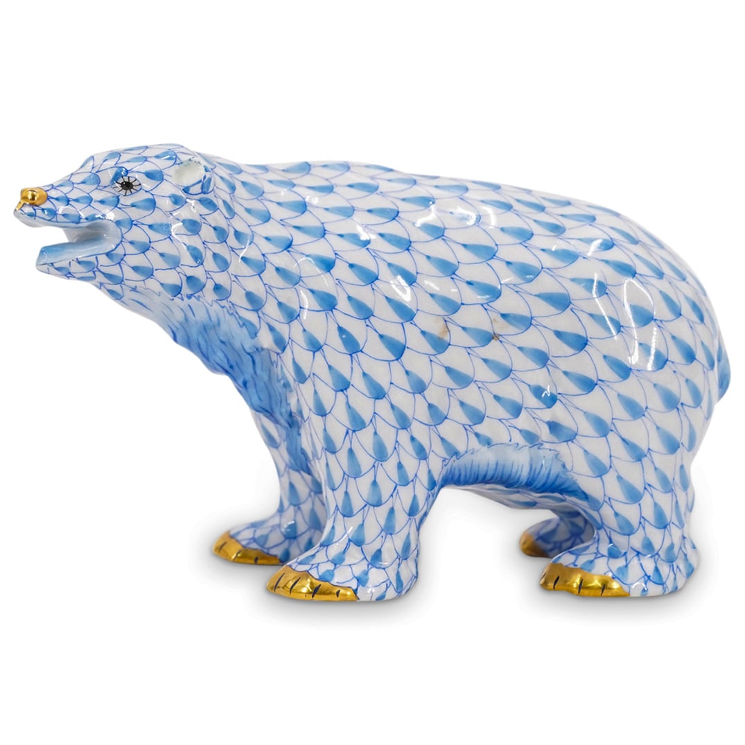 Herend Porcelain "Polar Bear" Blue Fishnet Figurine (1 of 5)
