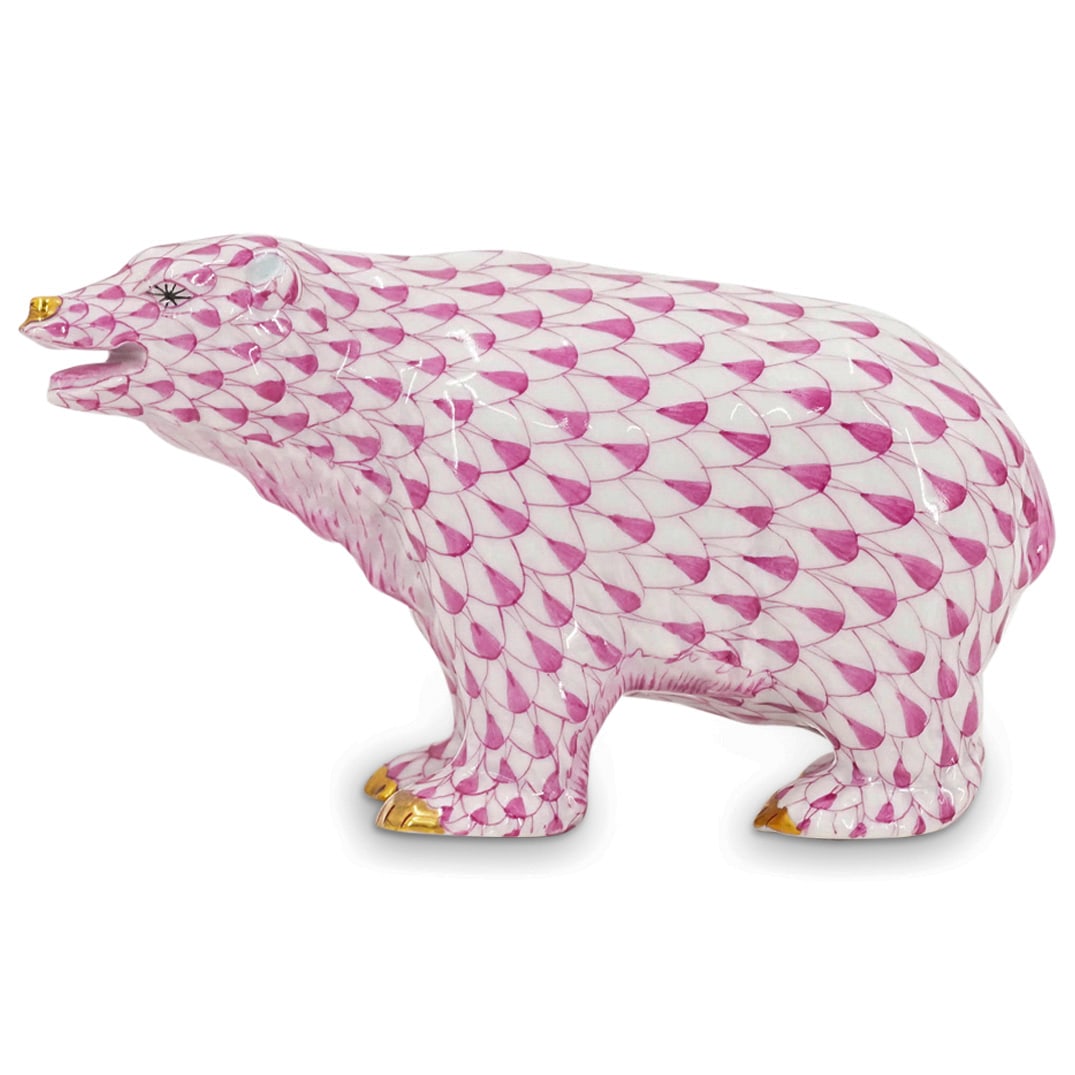 Herend Porcelain "Polar Bear" Raspberry Fishnet Figurine (1 of 5)
