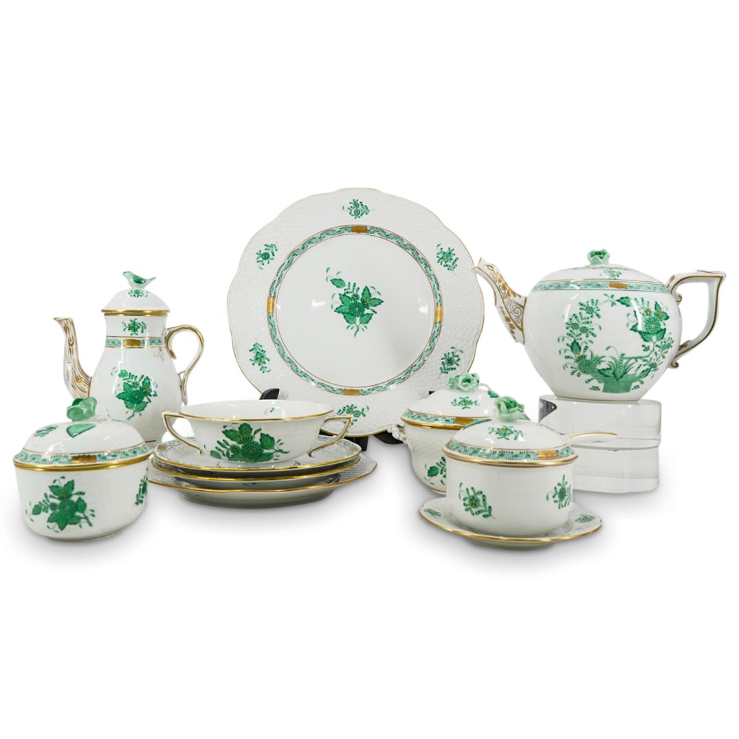 (11 Pc) Herend Hungary "Chinese Bouquet Green" Tea Serving Set (1 of 20)