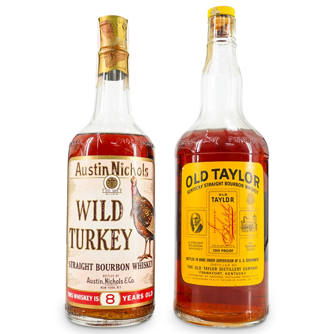 (2 Pc) Wild Turkey Straight & Old Taylor Bourbon Whiskey Bottles (1 of 11)